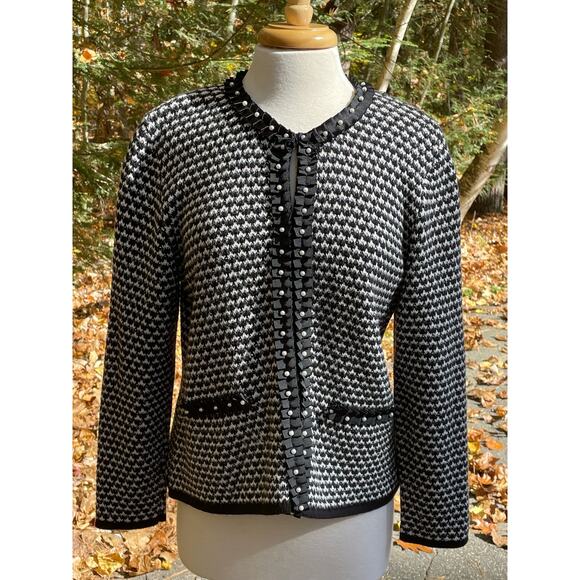 JM Collection Black Silver Thread Sweater Cardigan Jacket Size PM Cotton Blend - Picture 13 of 13